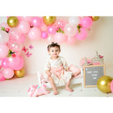 Lofaris Pink Balloons Warm Beige Butterflies Birthday Backdrop